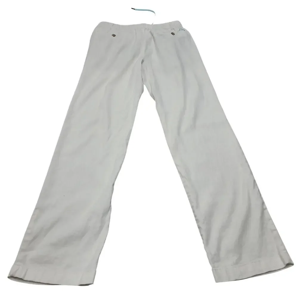 Tommy Bahama white linen chino pants elastic drawstring waist island beach M
